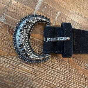 Sezane Black Belt with Ornate Silver Buckle